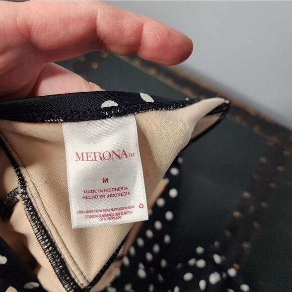 Merona Black White Polka Dot Rockabilly One Piece Swimsuit Bathing Suit S/P - Picture 4 of 4